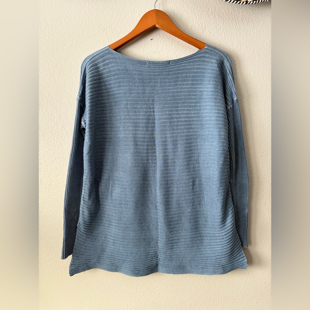 Peruvian Connection 100% Cotton Light Blue Ribbed Knit Sweater Top Women’s Large - Picture 5 of 7